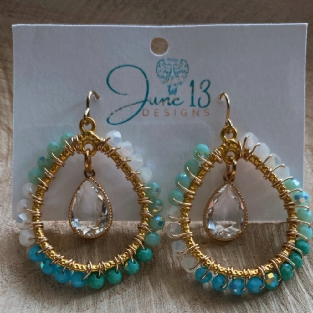 Gold and Ombré Blue Teardrop Earrings